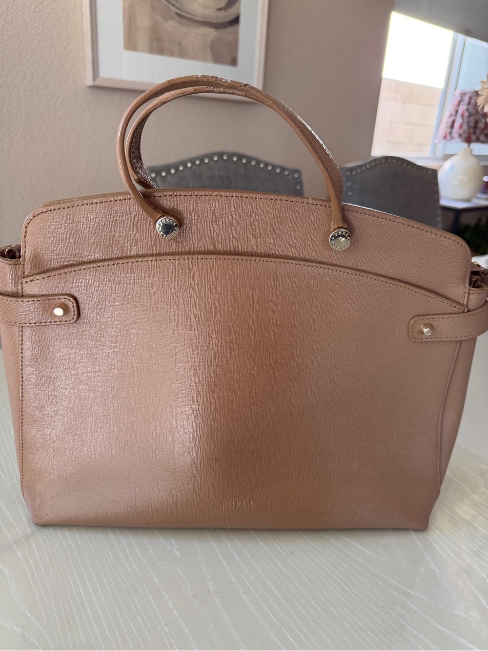 Vintage Furla Leather Tote Bag w/ Shoulder Strap – Nude
